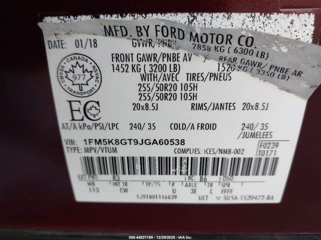 1FM5K8GT9JGA60538 Ford EXPLORER SPORT