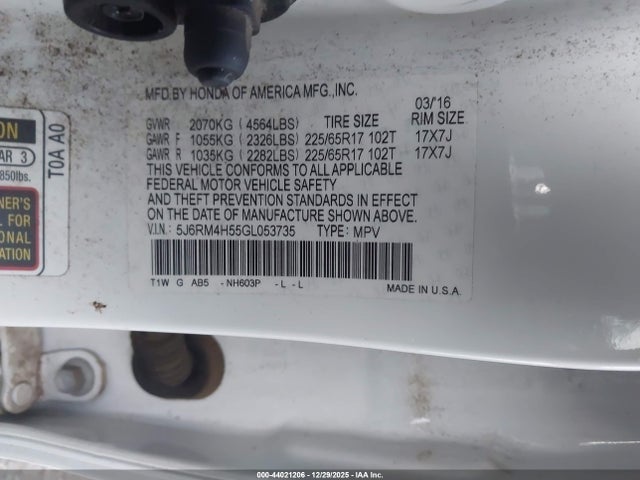 Honda CR-V EX 2016 5J6RM4H55GL053735 Image 9