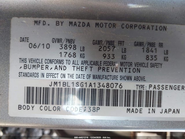 44021216 :رقم المزاد ، JM1BL1SG1A1348076 vin ، 2010 Mazda Mazda3 I Sport مزاد بيع