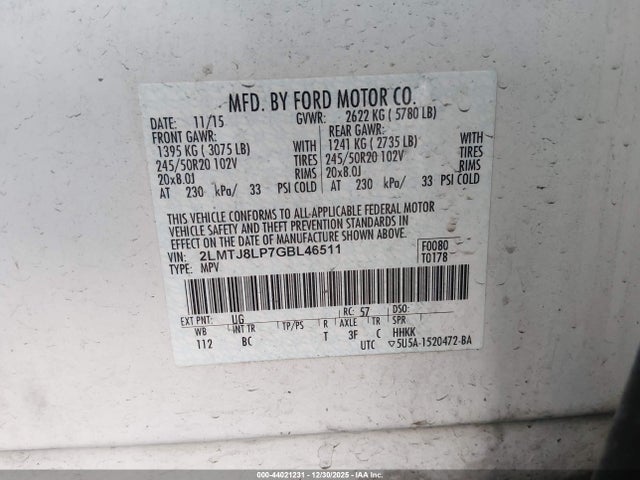 2LMTJ8LP7GBL46511 Lincoln Mkx Reserve