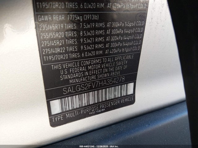 2017 LAND ROVER RANGE ROVER SALGS2FV7HA354278 Photo 8