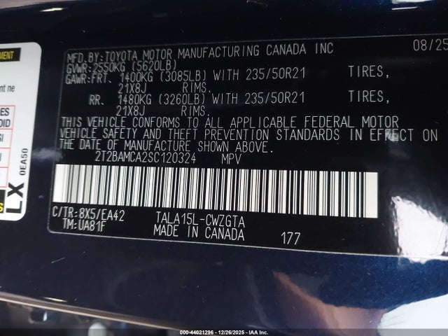 44021296 :رقم المزاد ، 2T2BAMCA2SC120324 vin ، 2025 Lexus Rx 350 Premium مزاد بيع