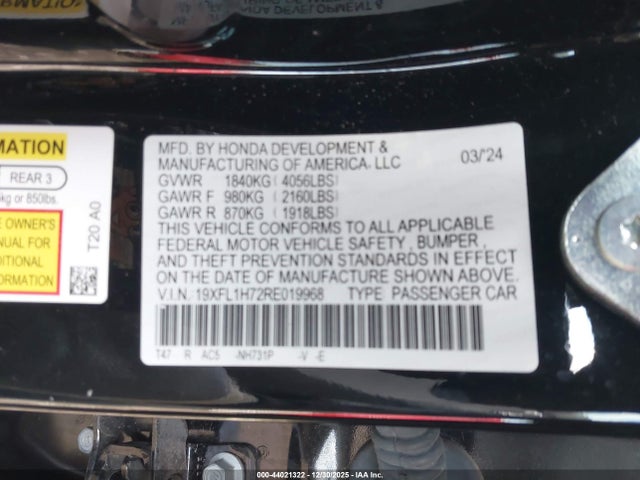19XFL1H72RE019968 Honda Civic Ex-l