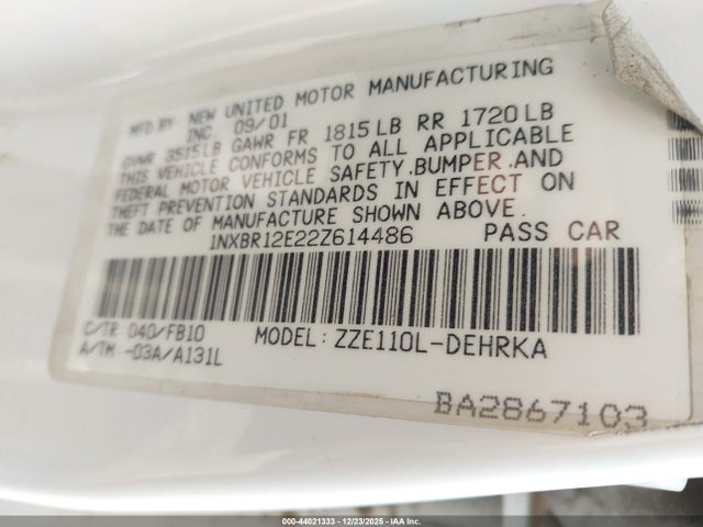 2002 TOYOTA COROLLA 1NXBR12E22Z614486 Photo 8