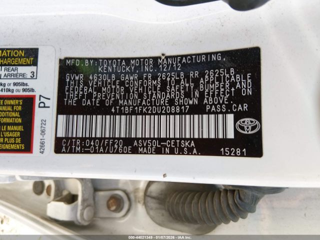 2013 TOYOTA CAMRY 4T1BF1FK2DU208817 Photo 8