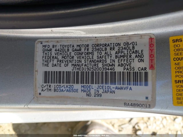 44021384 :رقم المزاد ، JTHED192520039446 vin ، 2002 Lexus Is 300 Sport Cross مزاد بيع