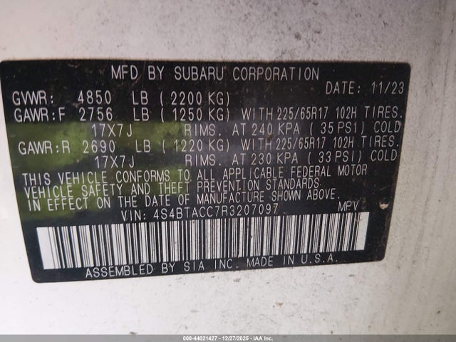4S4BTACC7R3207097 Subaru Outback Premium