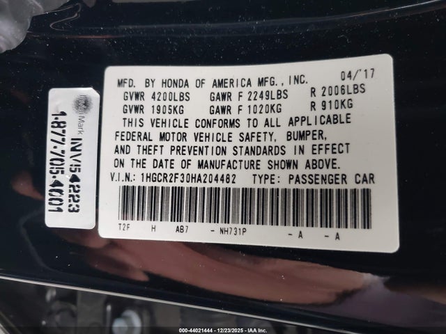 1HGCR2F30HA204482 Honda ACCORD LX