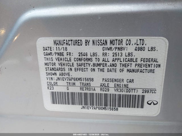 JN1EV7AP6KM515658 Infiniti Q50 3.0t Luxe