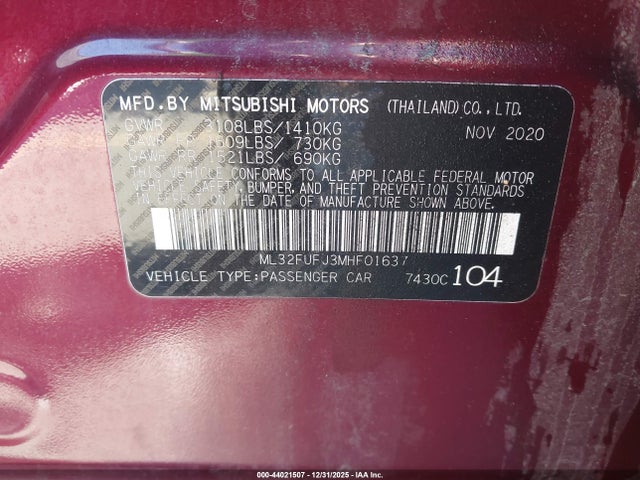 2021 MITSUBISHI MIRAGE G4 ML32FUFJ3MHF01637 Photo 8