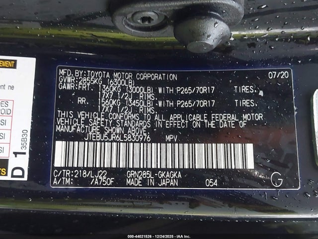 2020 TOYOTA 4RUNNER JTEBU5JR6L5830976 Photo 8