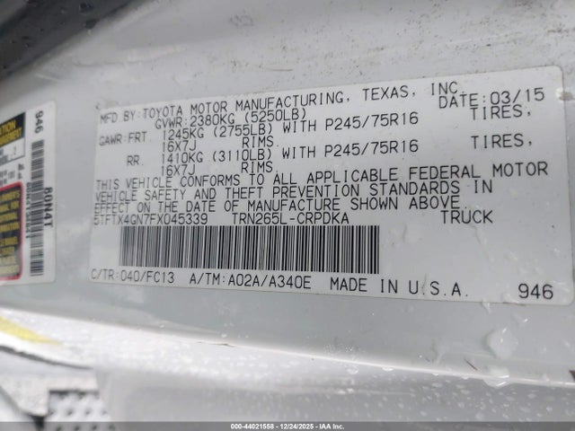 Toyota Tacoma Prerunner 2015 5TFTX4GN7FX045339 Image 9
