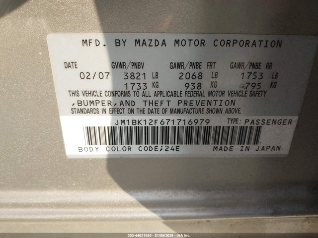2007 MAZDA MAZDA3 JM1BK12F671716979 Photo 8