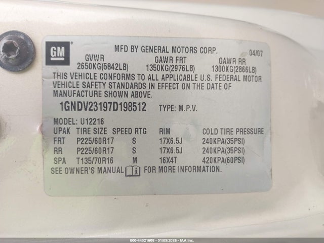 2007 CHEVROLET UPLANDER 1GNDV23197D198512 Photo 8