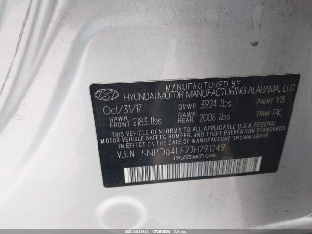 2018 HYUNDAI ELANTRA 5NPD84LF2JH291249 Photo 8