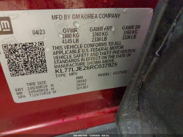 KL77LJE26RC037925 Chevrolet Trax Fwd 2rs