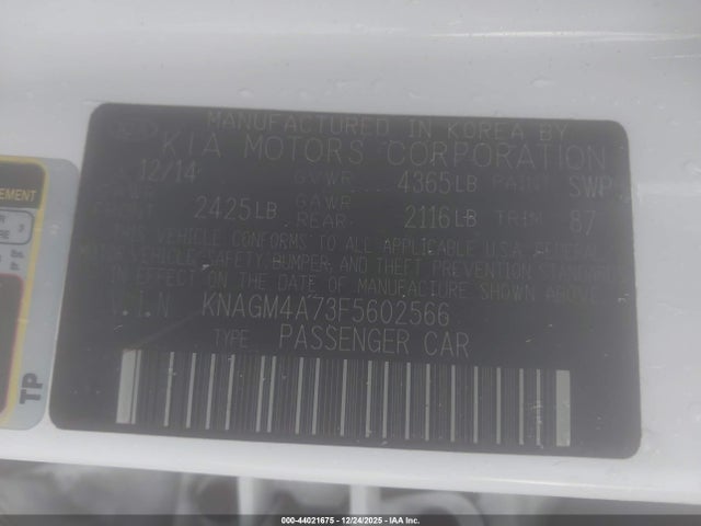Aukcja sprzedaży 2015 Kia Optima Lx, vin: KNAGM4A73F5602566, numer aukcji: 44021675