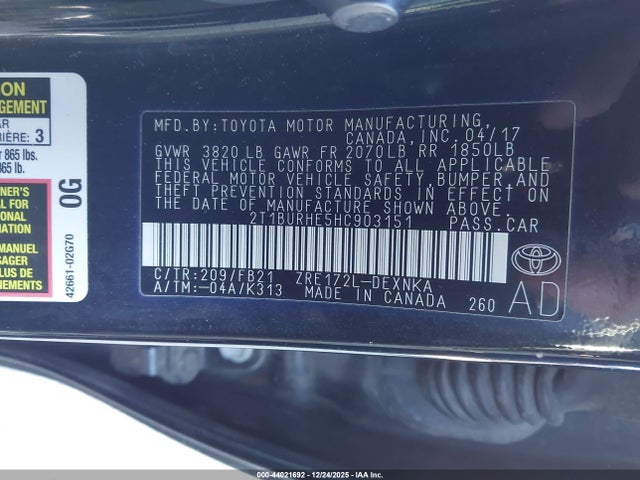 2017 TOYOTA COROLLA 2T1BURHE5HC903151 Photo 8