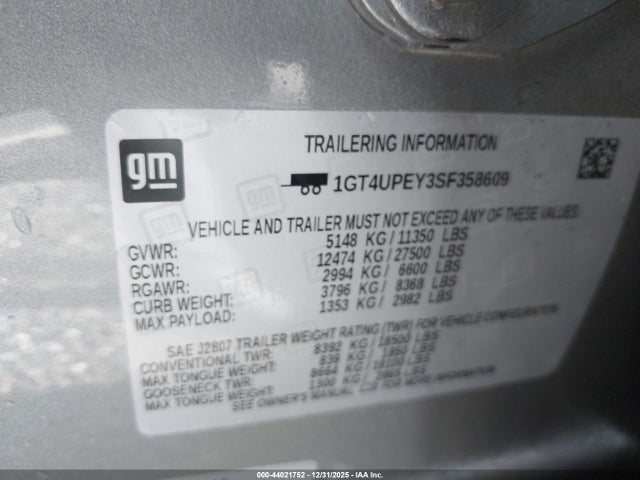 1GT4UPEY3SF358609 GMC SIERRA 2500HD