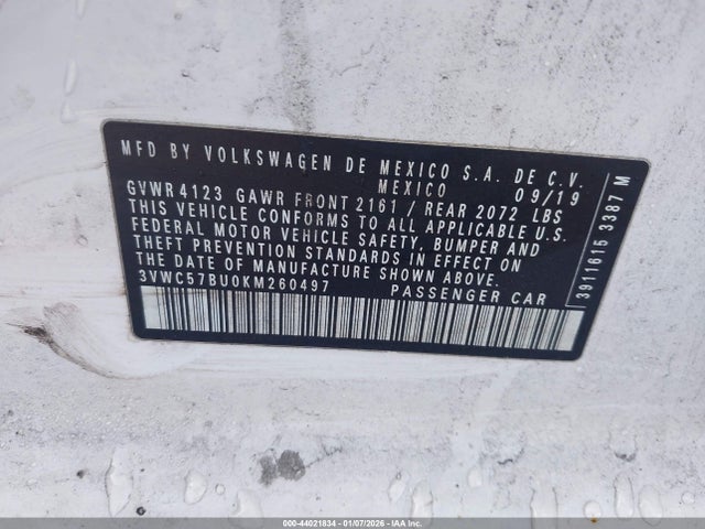 2019 Volkswagen Jetta 1.4t R-line/1.4t S/1.4t Se მანქანა იყიდება აუქციონზე, vin: 3VWC57BU0KM260497, აუქციონის ნომერი: 44021834