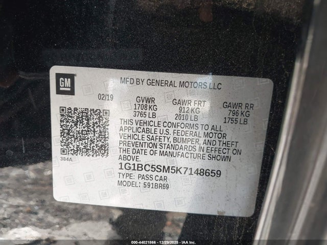 Продажа на аукционе авто 2019 Chevrolet Cruze Ls, vin: 1G1BC5SM5K7148659, номер лота: 44021866