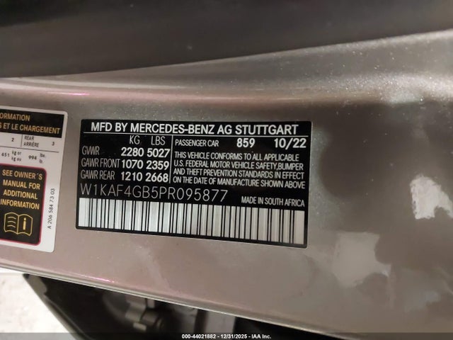 Aukcja sprzedaży 2023 Mercedes-benz C 300 Sedan, vin: W1KAF4GB5PR095877, numer aukcji: 44021882
