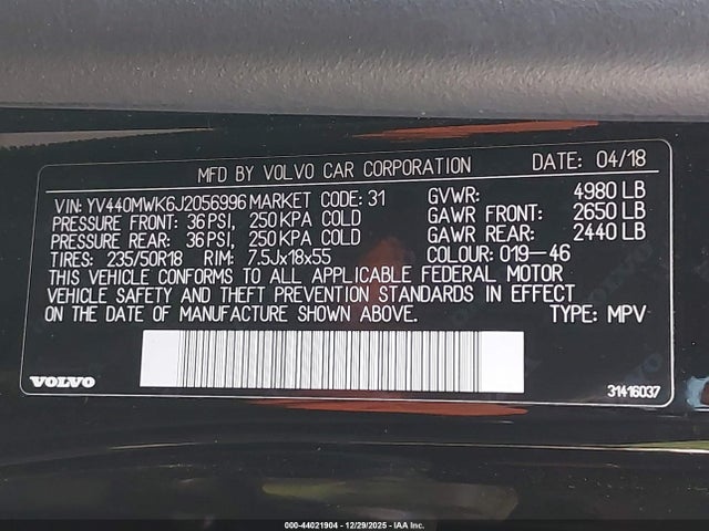 YV440MWK6J2056996 Volvo V60 Cross Country T5