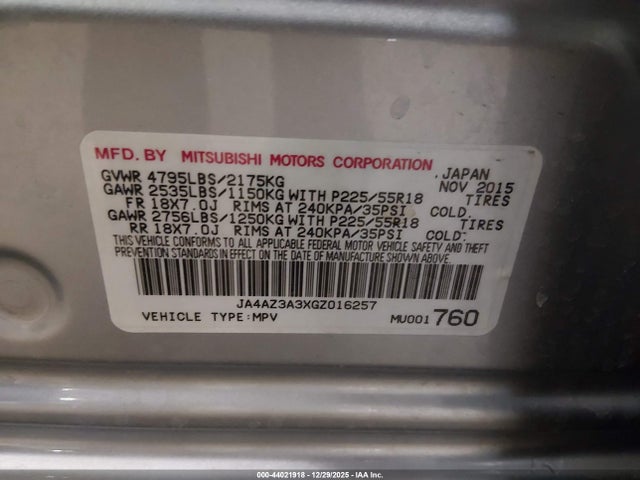 2016 MITSUBISHI OUTLANDER JA4AZ3A3XGZ016257 Photo 8