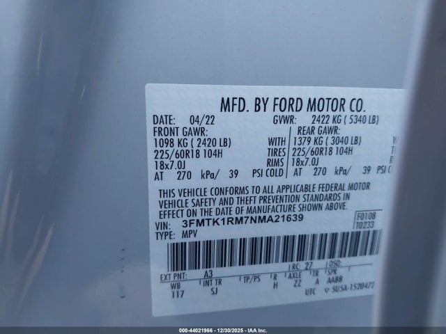 Ford Mustang Mach-e Select 2022 3FMTK1RM7NMA21639 Image 9