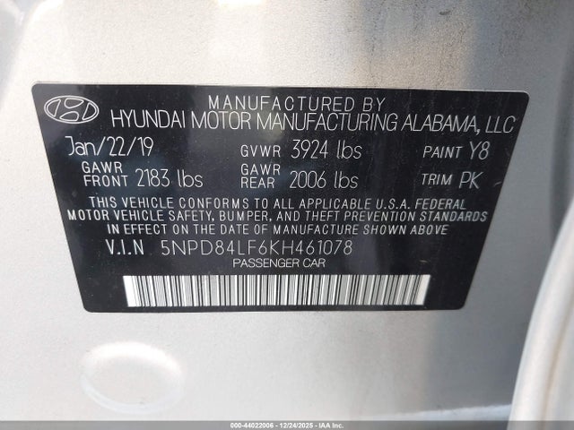 Hyundai ELANTRA SEL 2019 5NPD84LF6KH461078 Image 9