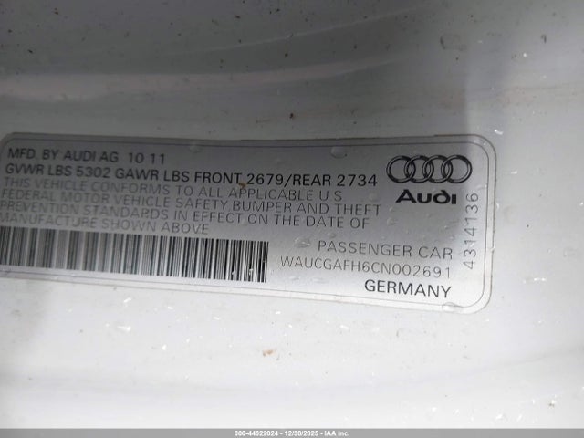 44022024 :رقم المزاد ، WAUCGAFH6CN002691 vin ، 2012 Audi S5 3.0 Premium Plus مزاد بيع