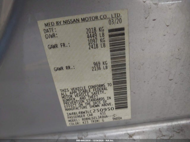 Nissan Altima S Intelligent Awd 2020 1N4BL4BW3LC250950 Image 9