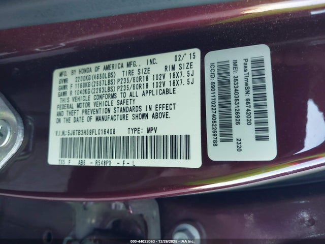 Aukcja sprzedaży 2015 Acura Rdx, vin: 5J8TB3H59FL016408, numer aukcji: 44022063