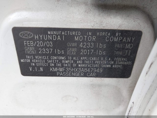 2003 HYUNDAI SONATA KMHWF35HX3A847949 Photo 8