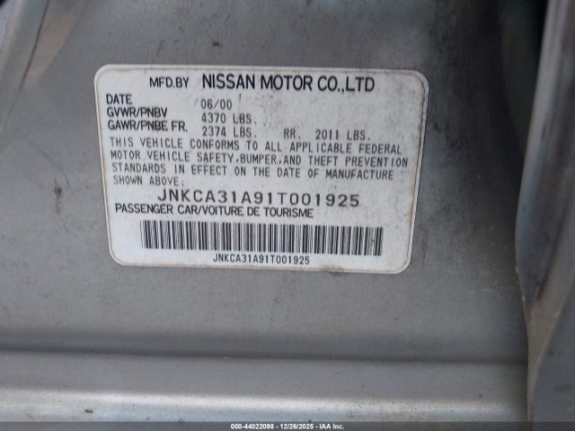 Aukcja sprzedaży 2001 Infiniti I30 Luxury, vin: JNKCA31A91T001925, numer aukcji: 44022098
