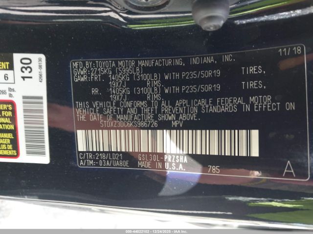 2019 TOYOTA SIENNA 5TDXZ3DC6KS986726 Photo 8