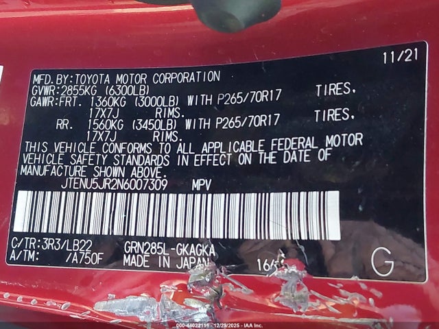 2022 TOYOTA 4RUNNER JTENU5JR2N6007309 Photo 8