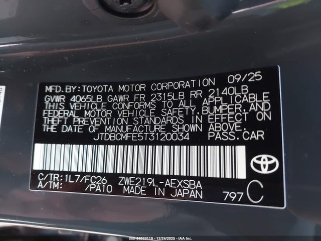 JTDBCMFE5T3120034 Toyota Corolla Hybrid Hybrid Se