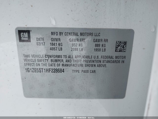 1G1ZE5ST1HF228684 Chevrolet MALIBU 1LT