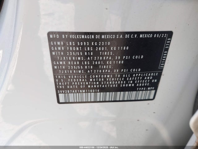 Volkswagen Tiguan 2.0t Se 2022 3VV2B7AX1NM116014 Image 9