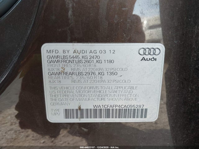2012 AUDI Q5 WA1CFAFP4CA095287 Photo 8