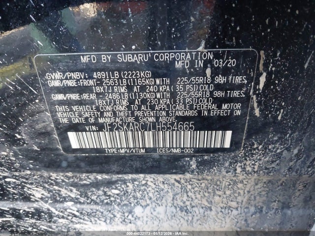 Продаж на аукціоні авто 2020 Subaru Forester Sport, vin: JF2SKARC7LH554665, номер лоту: 44022173