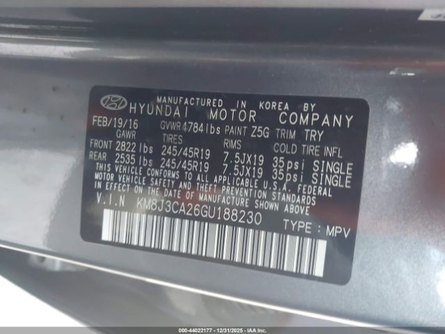 2016 HYUNDAI TUCSON KM8J3CA26GU188230 Photo 8
