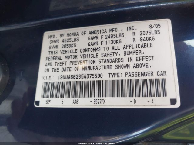 2005 ACURA TL 19UUA66265A075590 Photo 8