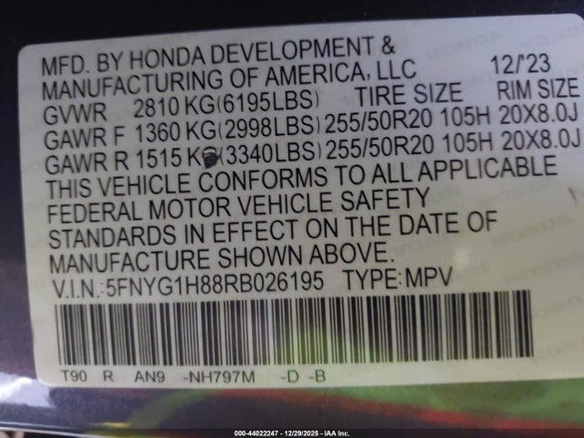 5FNYG1H88RB026195 Honda Pilot Elite
