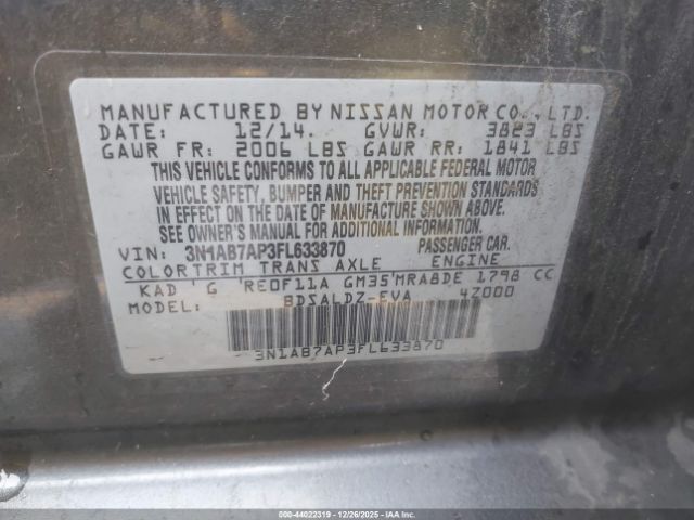 2015 NISSAN SENTRA 3N1AB7AP3FL633870 Photo 8