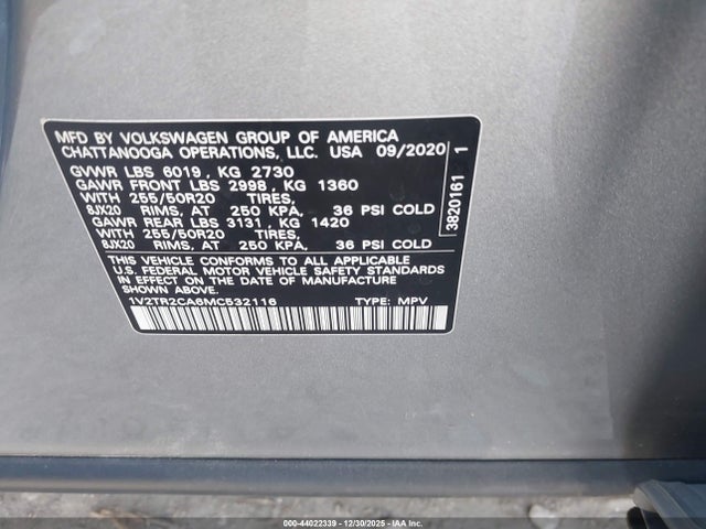 1V2TR2CA6MC532116 Volkswagen Atlas 3.6l V6 Sel Premium