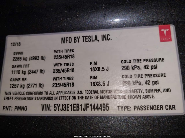 2018 TESLA MODEL 3 5YJ3E1EB1JF144495 Photo 8