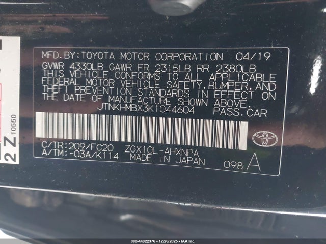 Toyota C-HR LE 2019 JTNKHMBX3K1044604 Image 9