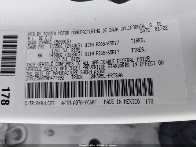 3TMCZ5AN7NM477992 Toyota Tacoma Trd Sport